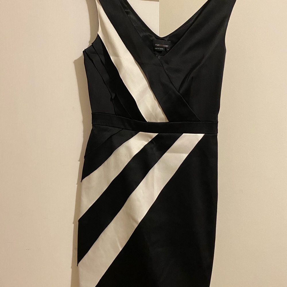 Max & Cleo Black White Dress V-Neck Cocktail Work Wedding Guest